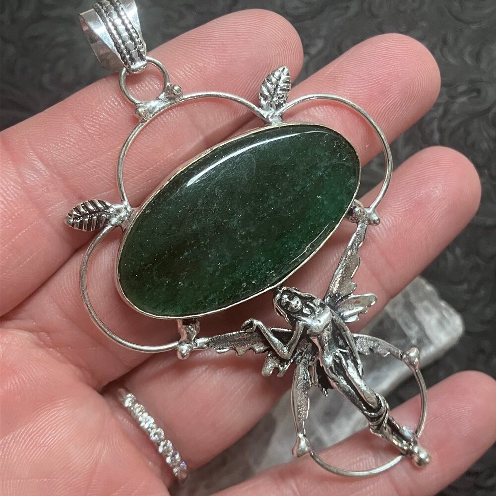 Green Aventurine Fairy Pendant Stone Crystal Jewelry